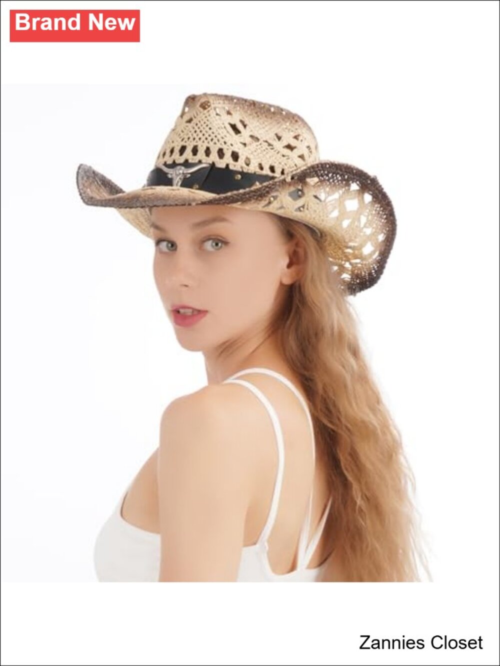 🤠 ZWZPOP 100% synthetic straw Cowboy Hat Wide Brim Western Sun Hat - Picture 5 of 6